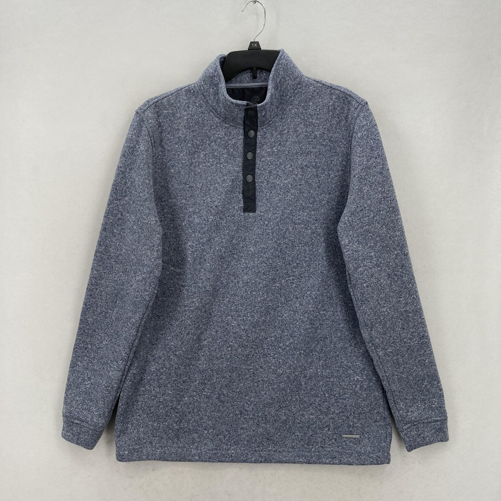 Swannies Pullover Mens XL Blue Heathered Snap Button Fleece Sweater Golf Casual